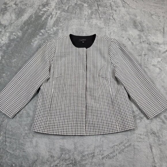Talbots Blazer Womens 14 Black White Geometric Preppy Career 3/4 Sleeve Jacket - Picture 4 of 10